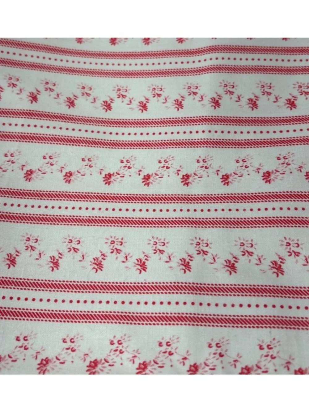 Cotton Fabric Red White Floral Striped Print 20